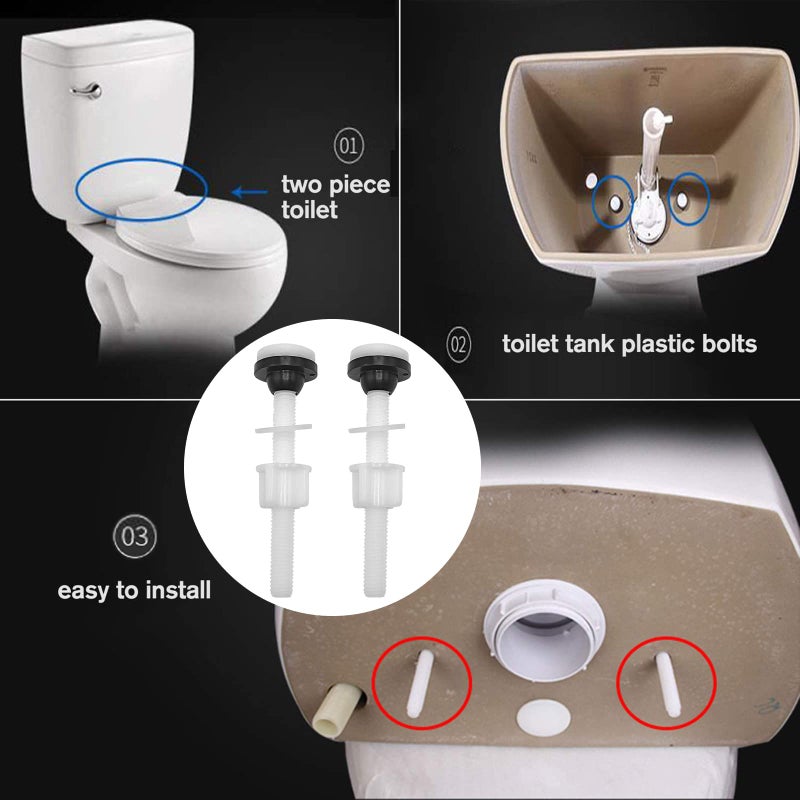 ECUDIS Toilet Tank Plastic Bolts, 4 Pack Tank to Bowl Bathroom Toilet Repair Kits Fitting Screws and Seal Set, Pan Head Bolts Fits Two Piece Toilet(White) - Image 5